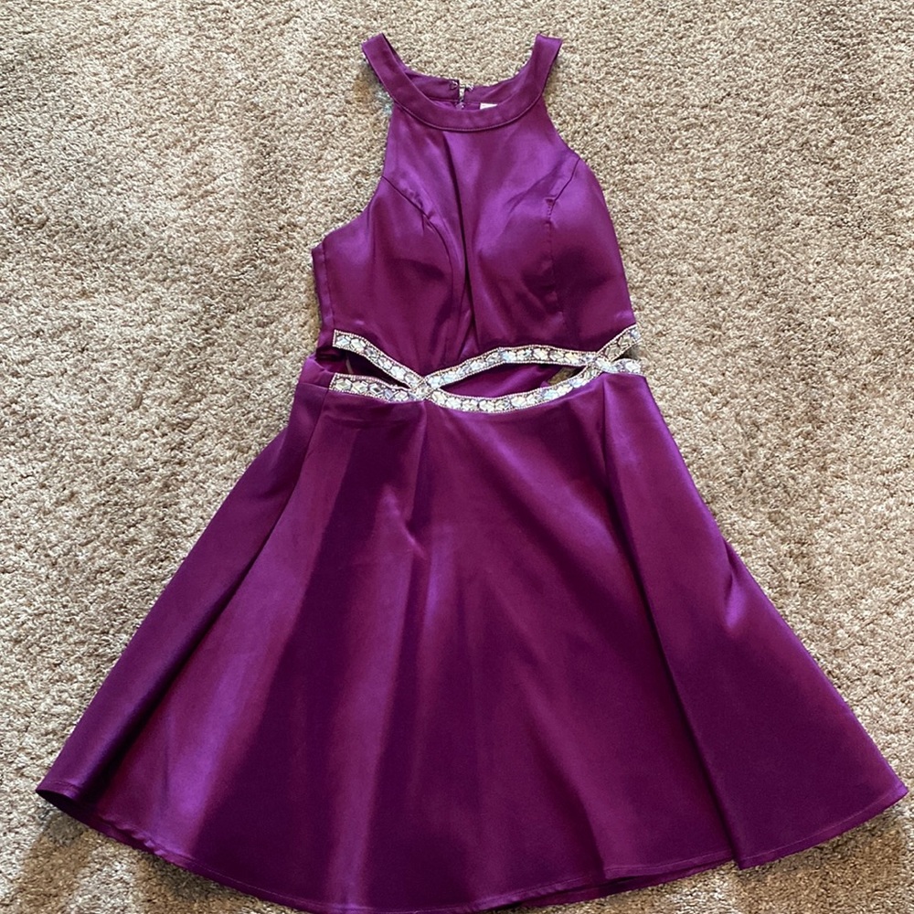 Dillard’s purple homecoming dress with cutouts